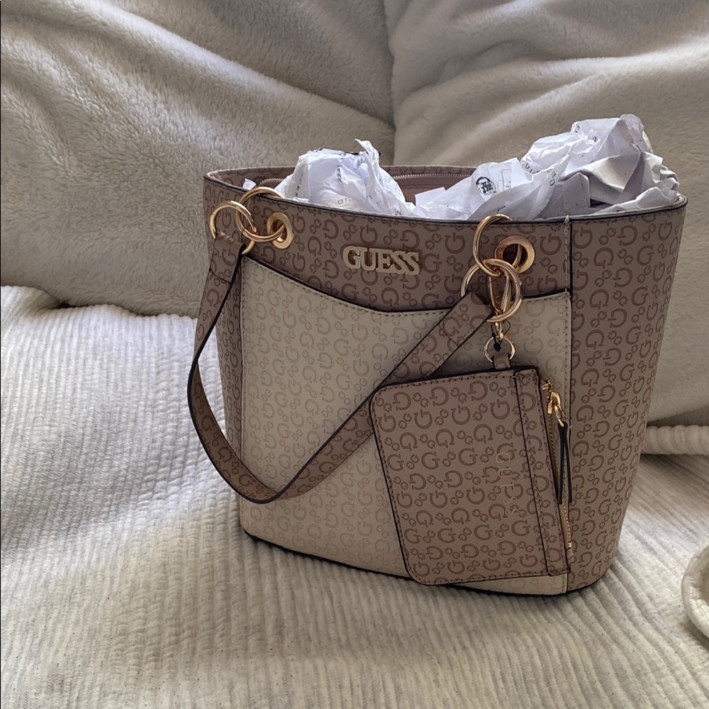 GUESS Brown and Cream Tote Bag